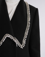 Opulent Pearl-Adorned Elegance Coat in Black