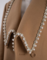 Opulent Pearl-Adorned Elegance Coat in Nude