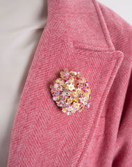 Coral Blossom Long Coat with Detachable Floral Brooch