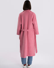 Coral Blossom Long Coat with Detachable Floral Brooch