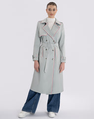 Dusty Blue Trench Coat with Playful Trims