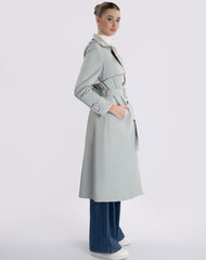 Dusty Blue Trench Coat with Playful Trims