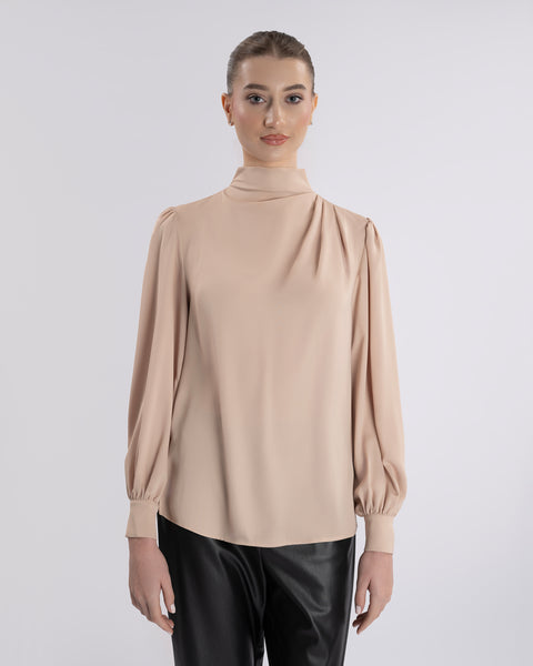 Draped Satin Top in Subtle Nude