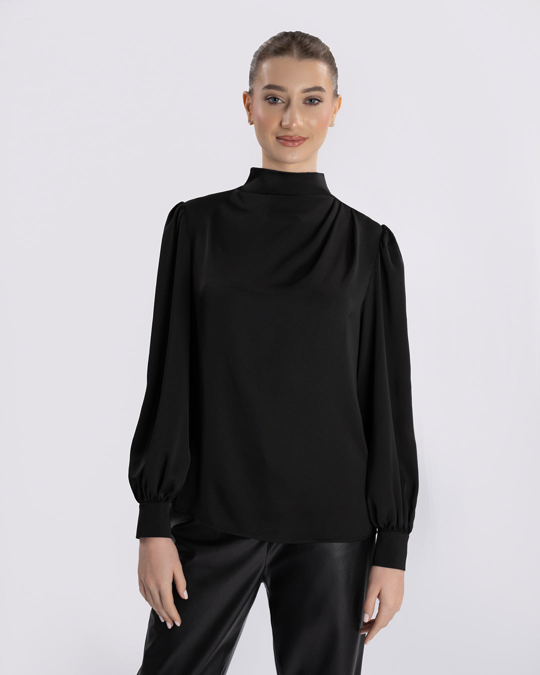 Draped Satin Top in Black