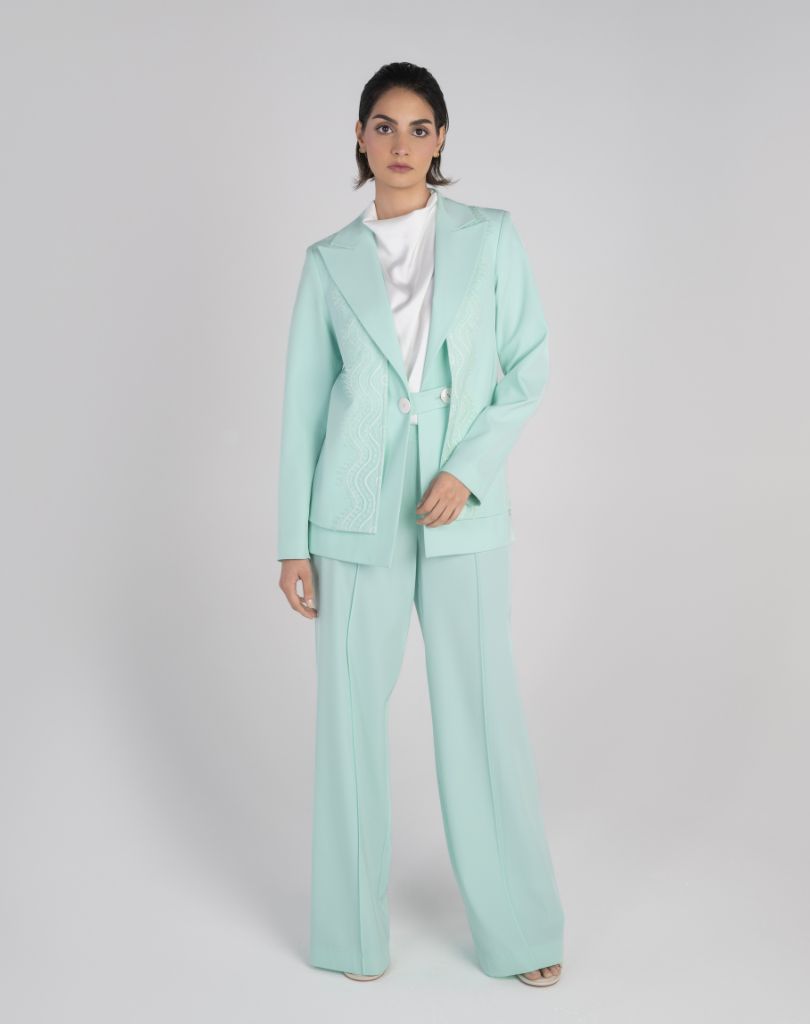 aqua lace suit